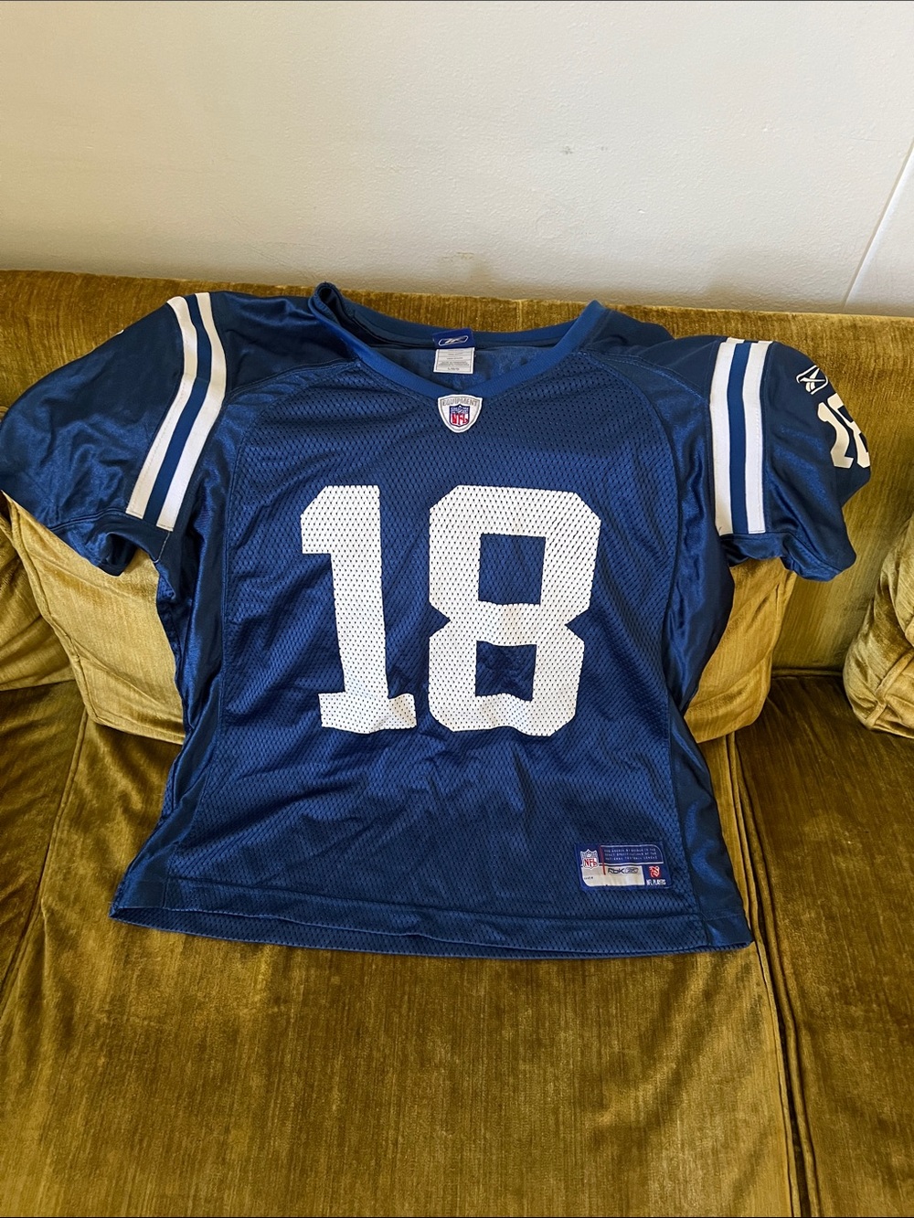 Reebok Navy and White #18 Football Jersey Manning Cowboys Football Boys Large